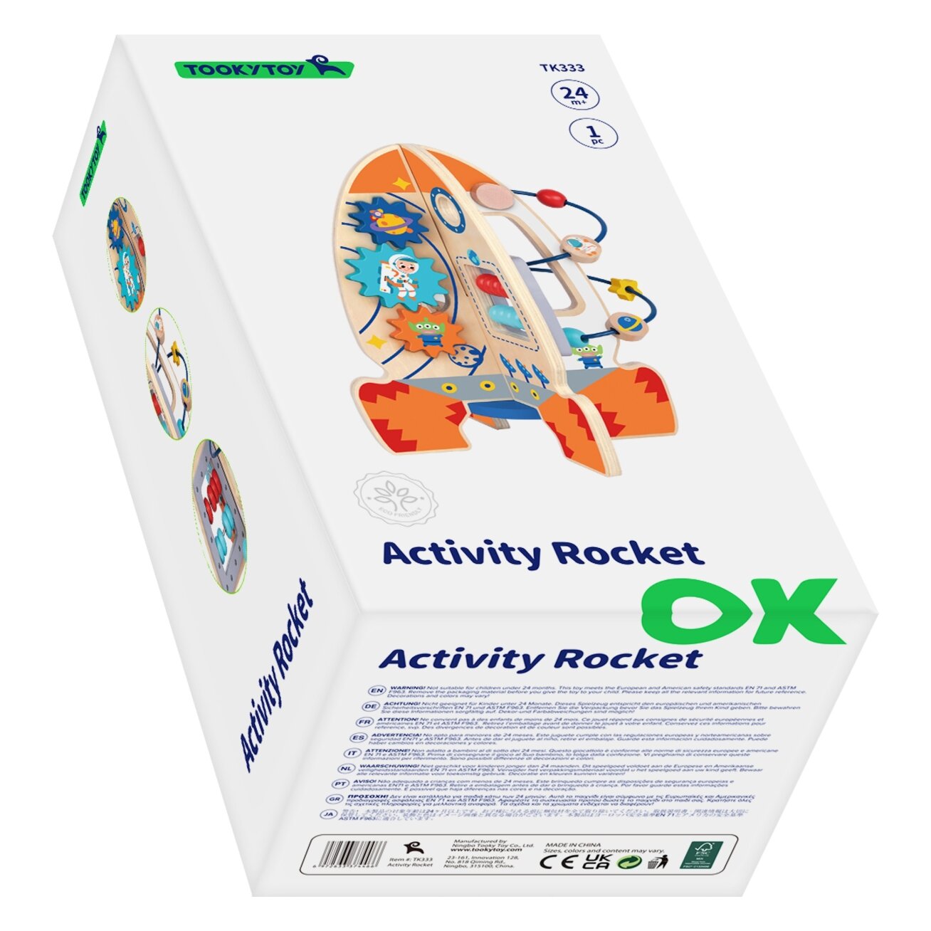 Tooky Toy Didelė medinė daugiafunkcė edukacinė raketa 10