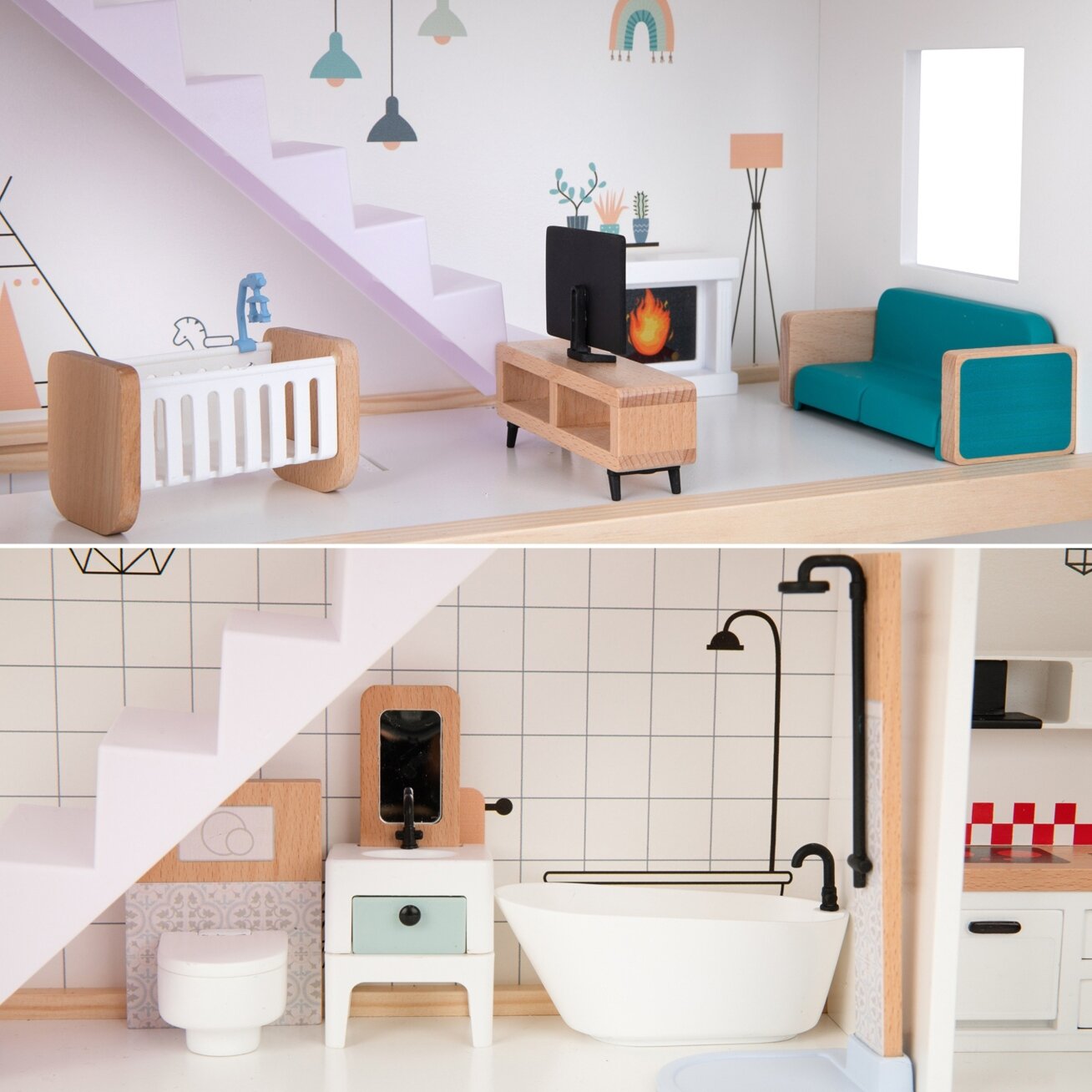 TOOKY TOY Didelis medinis lėlių namelis + figūrėlės FSC 7 TOOKY TOY Didelis medinis lėlių namelis + figūrėlės FSC 7