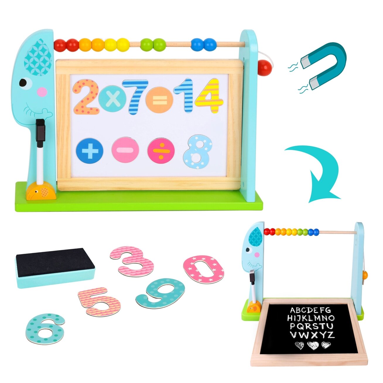 TOOKY TOY Didelė medinė dvipusė magnetinė + kreidinė lenta TOOKY TOY Didelė medinė dvipusė magnetinė + kreidinė lenta