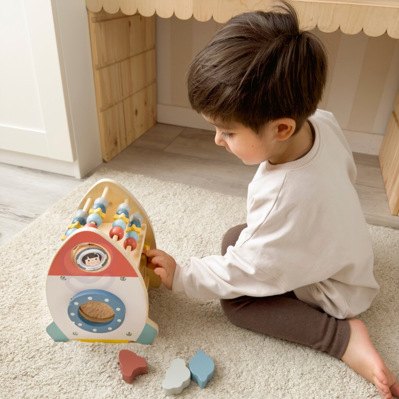 TOOKY TOY Kosminė veiklų raketa – rūšiuoklis, labirintas, medinė 2