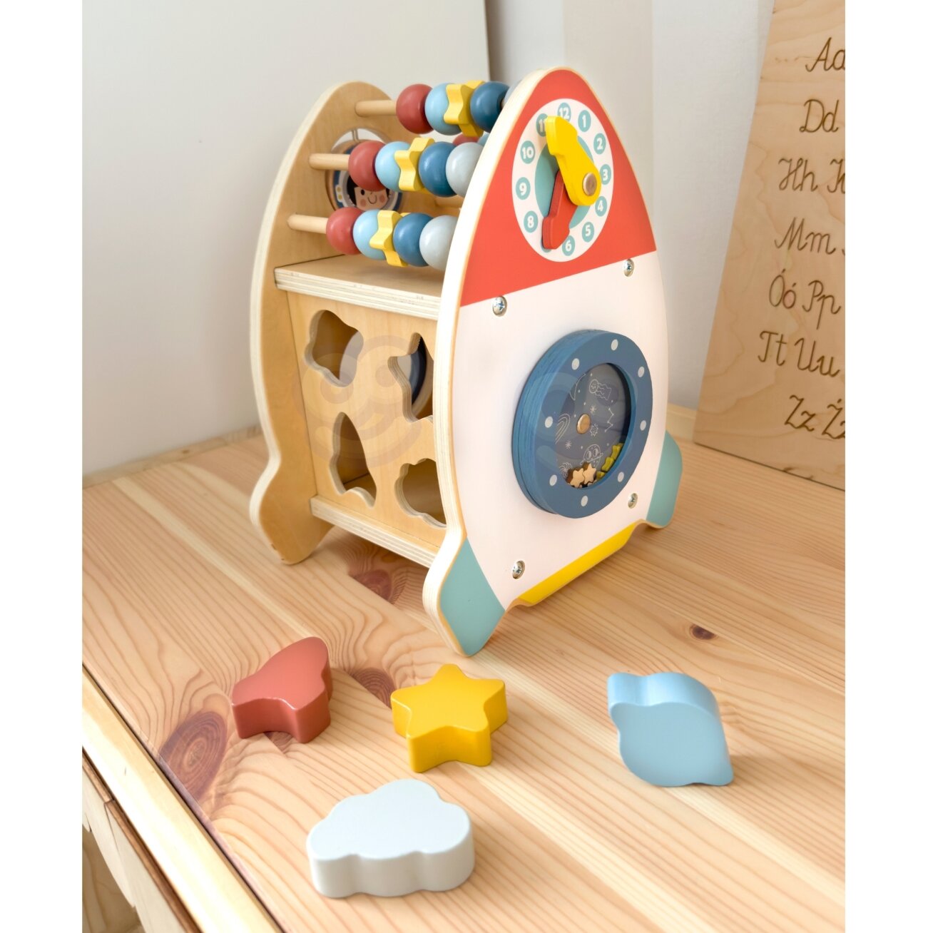 TOOKY TOY Kosminė veiklų raketa – rūšiuoklis, labirintas, medinė 4