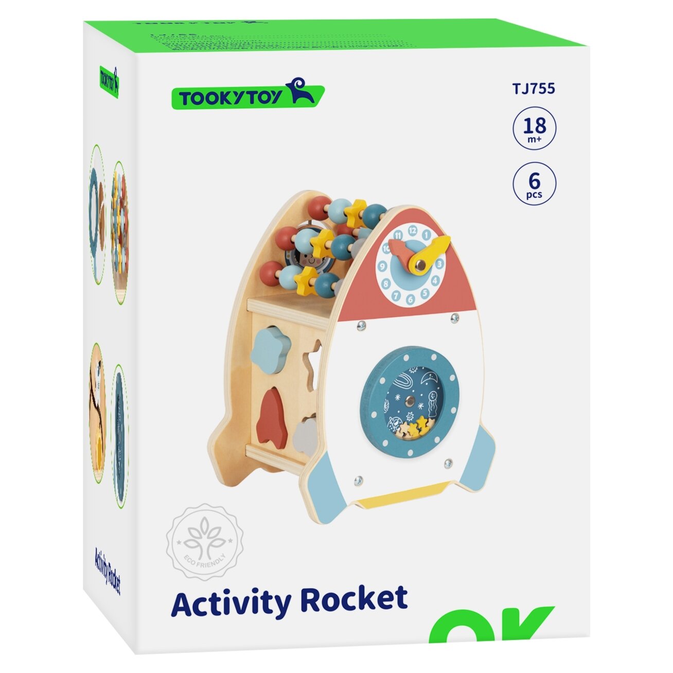 TOOKY TOY Kosminė veiklų raketa – rūšiuoklis, labirintas, medinė 9