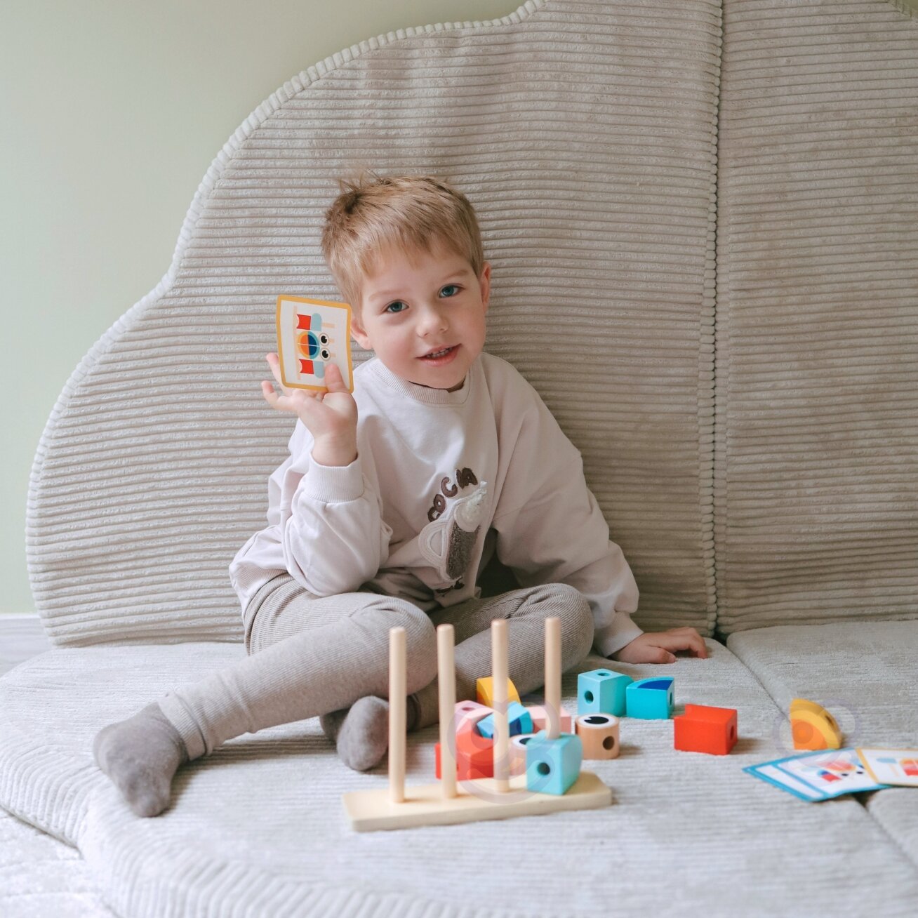 TOOKY TOY Krabas Medinė dėlionė Stulpeliai Kaladėlės Blokai Pastelinė 4