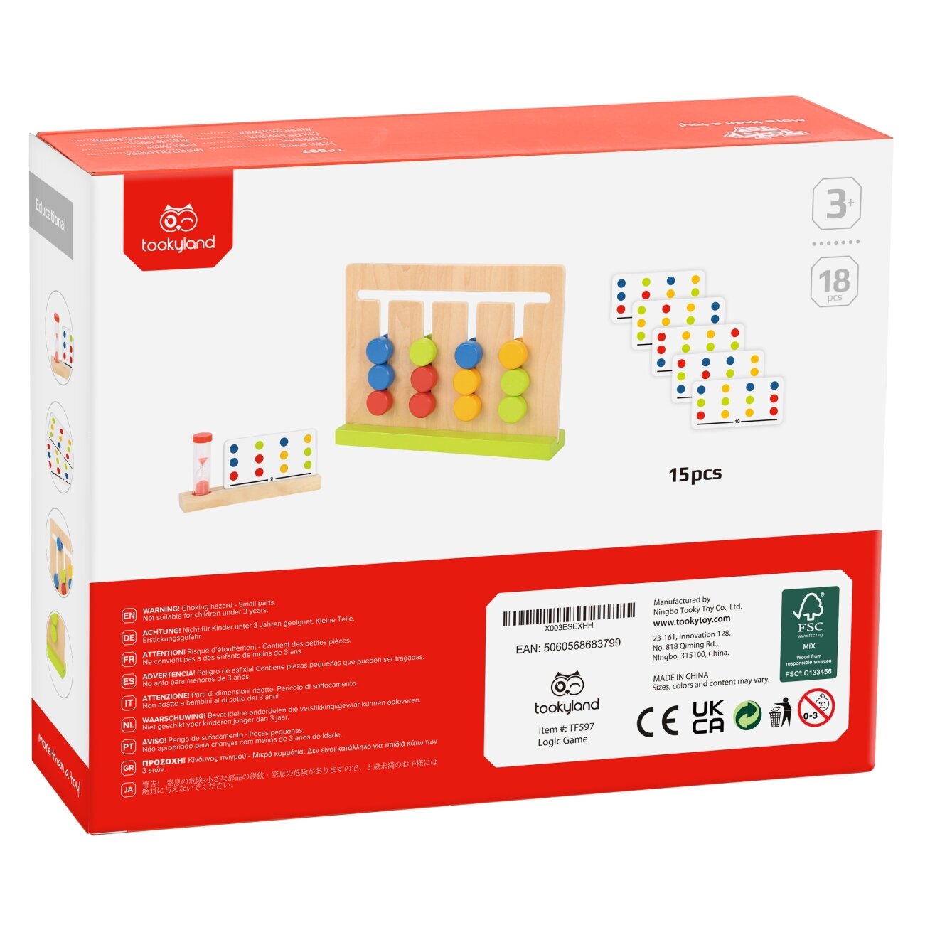 TOOKY TOY Loginis žaidimas – užduočių dėlionė laikui, spalvos, 30 raštų, 18 el. 7