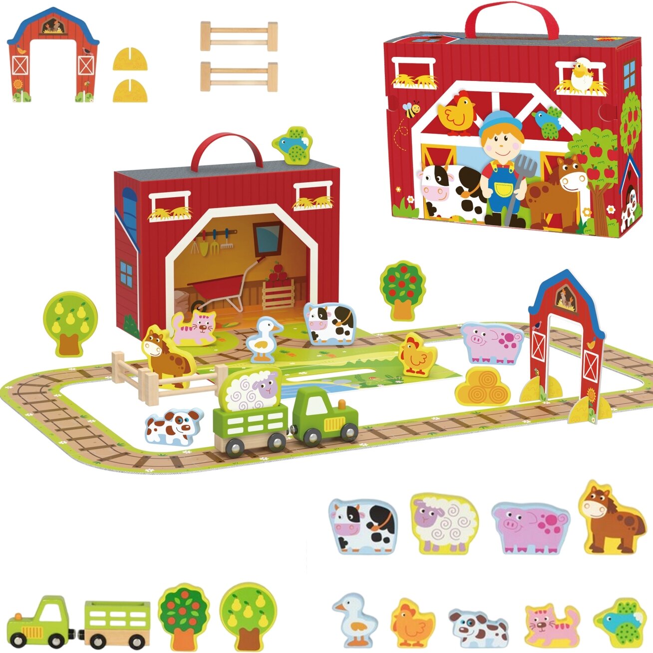 TOOKY TOY Medinė ferma lagamine Figūrėlės Transporto priemonės