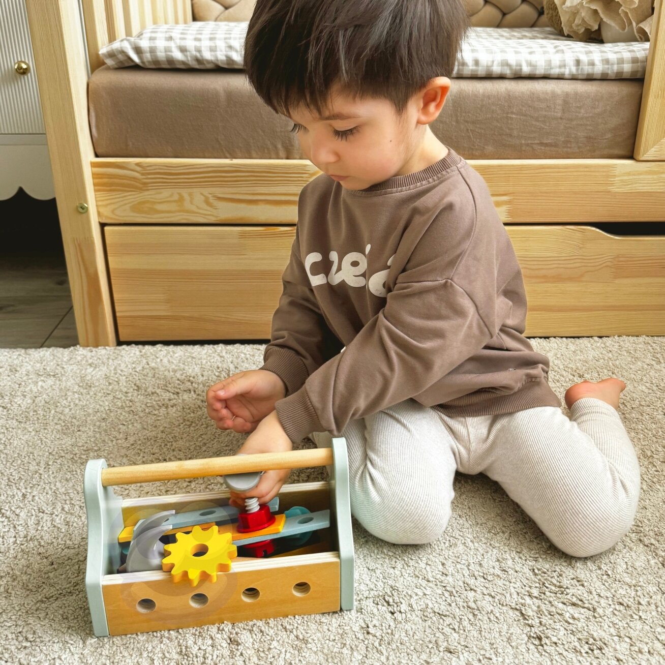 TOOKY TOY Medinė įrankių dėžė Rinkinys 18 vnt. 2