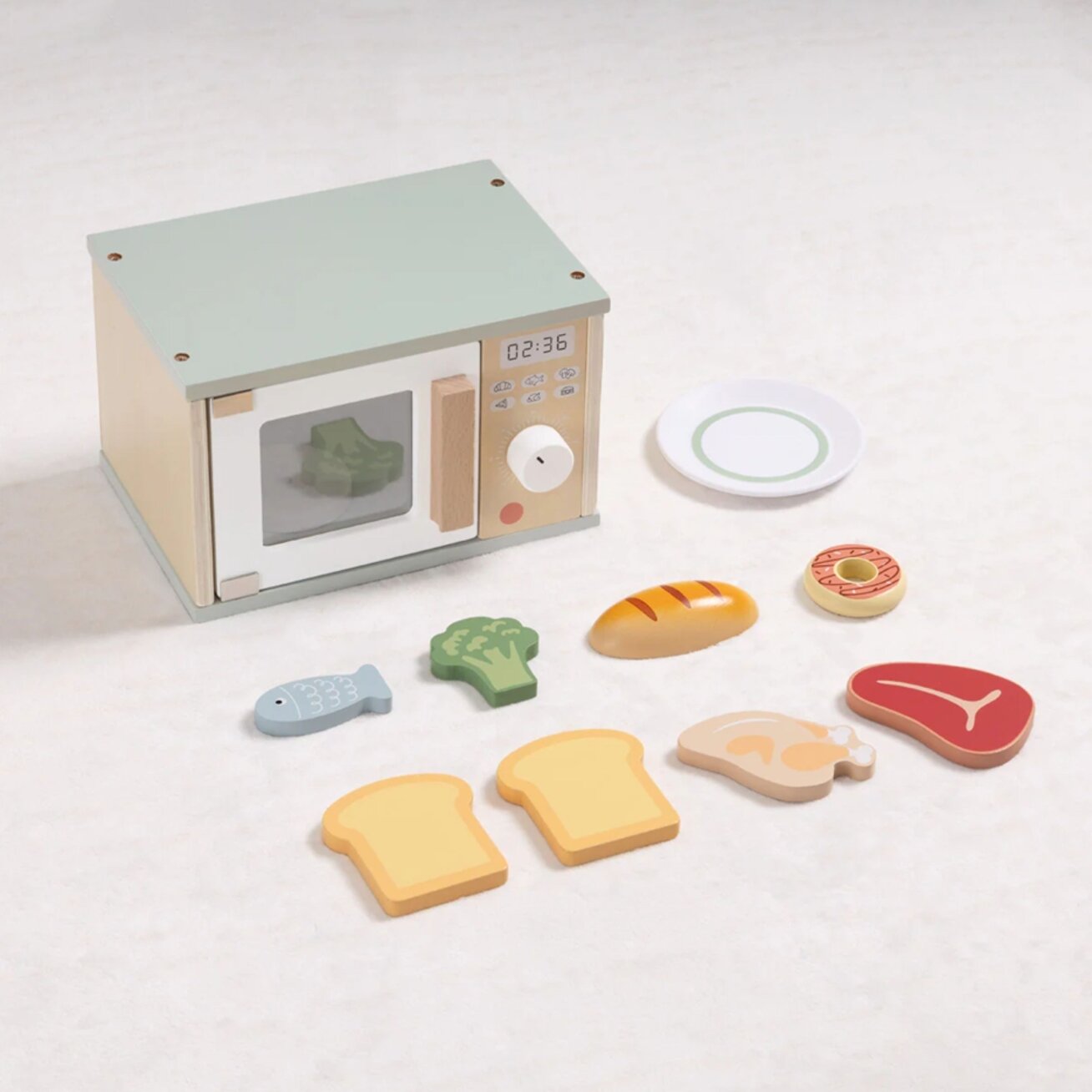 TOOKY TOY Medinė mikrobangų krosnelė maisto produktų rinkinys 4