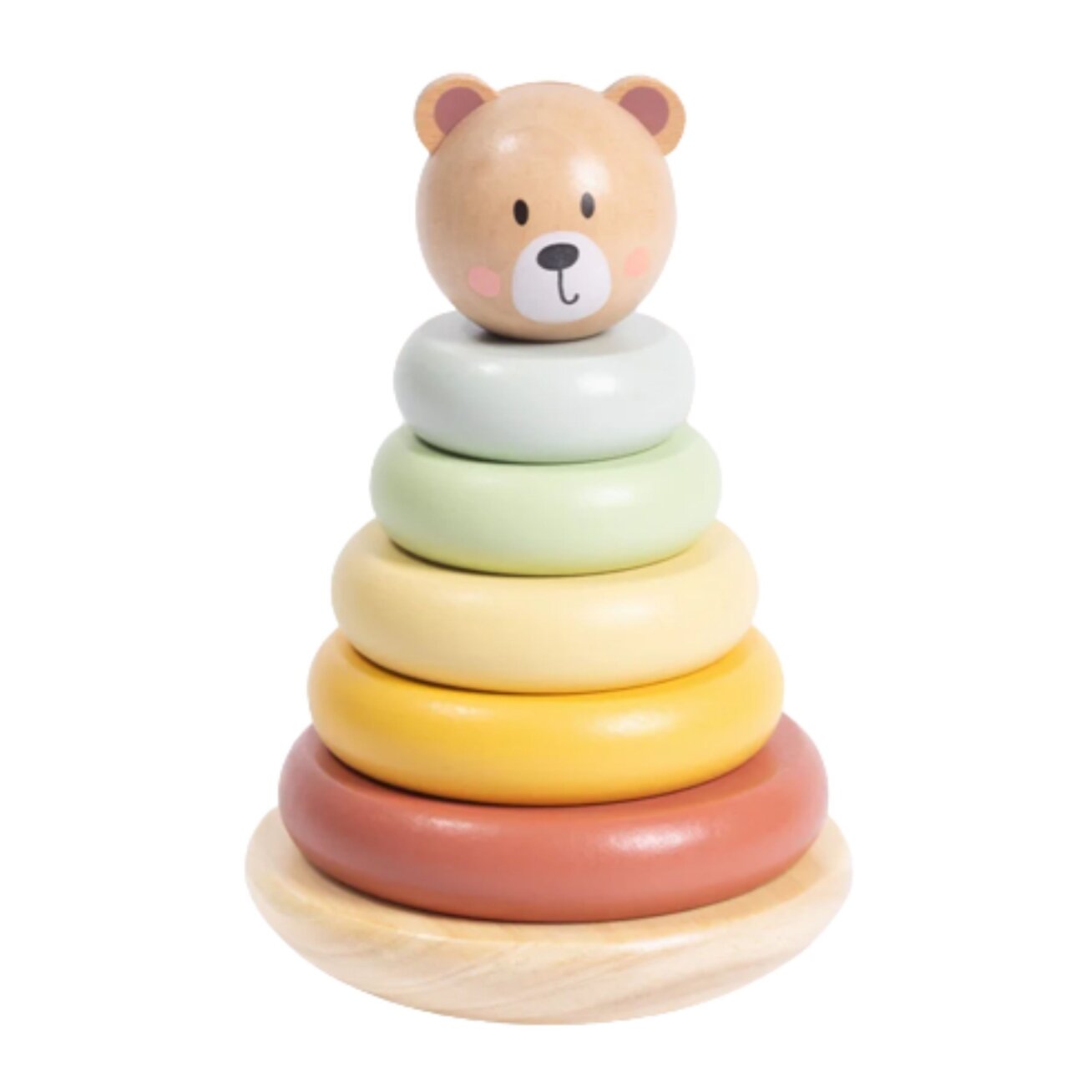 TOOKY TOY Medinė sensorinė dėlionė piramidė Meškiukas sensorinis spalvingas žiedų bokštas 4