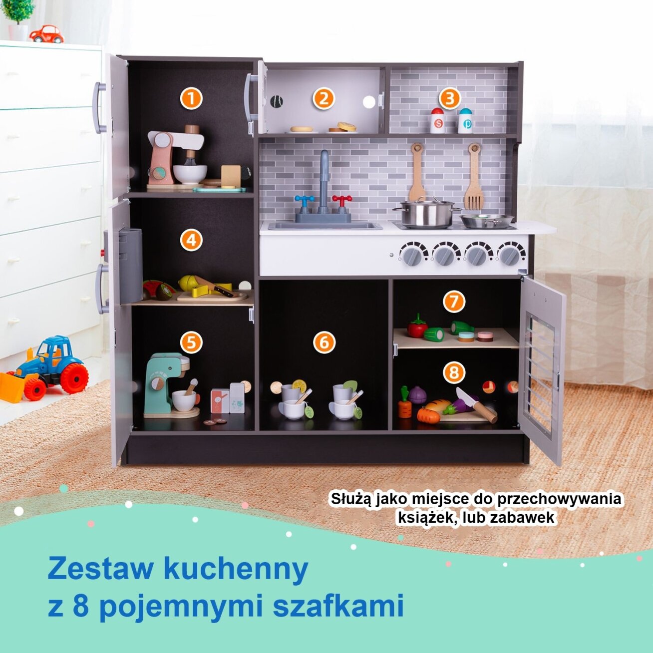 TOOKY TOY Moderni medinė virtuvėlė su priedais 1 TOOKY TOY Moderni medinė virtuvėlė su priedais 1