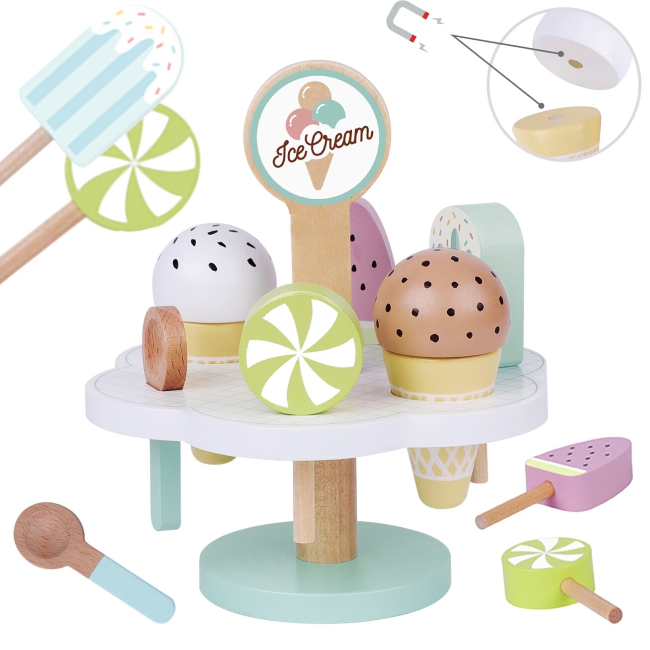 TOOKY TOY Mediniai magnetiniai ledai su stovu 1 TOOKY TOY Mediniai magnetiniai ledai su stovu 1