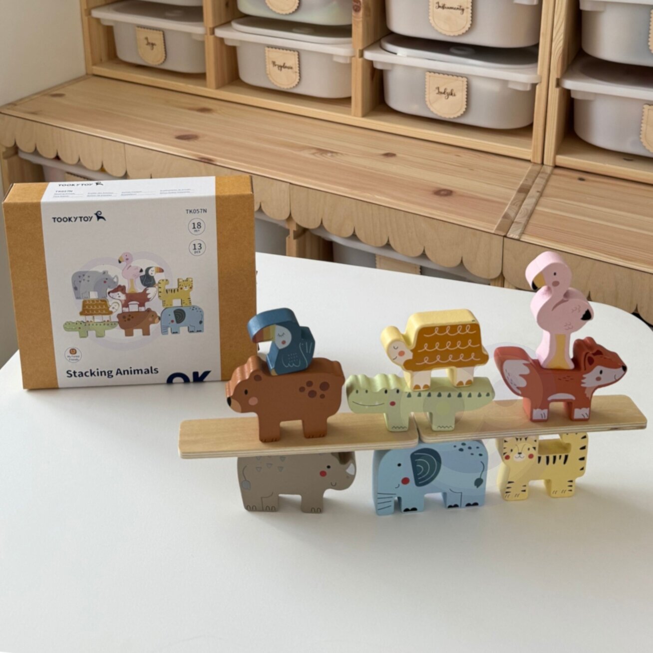 TOOKY TOY Medinės kaladėlės dėlionė Gyvūnėliai Montessori 9 el. 4