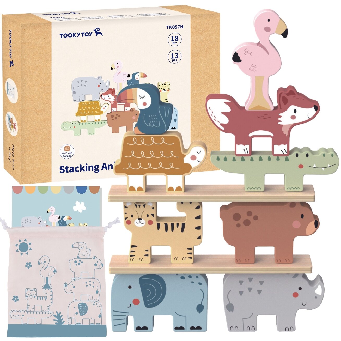 TOOKY TOY Medinės kaladėlės dėlionė Gyvūnėliai Montessori 9 el. 6 TOOKY TOY Medinės kaladėlės dėlionė Gyvūnėliai Montessori 9 el. 6