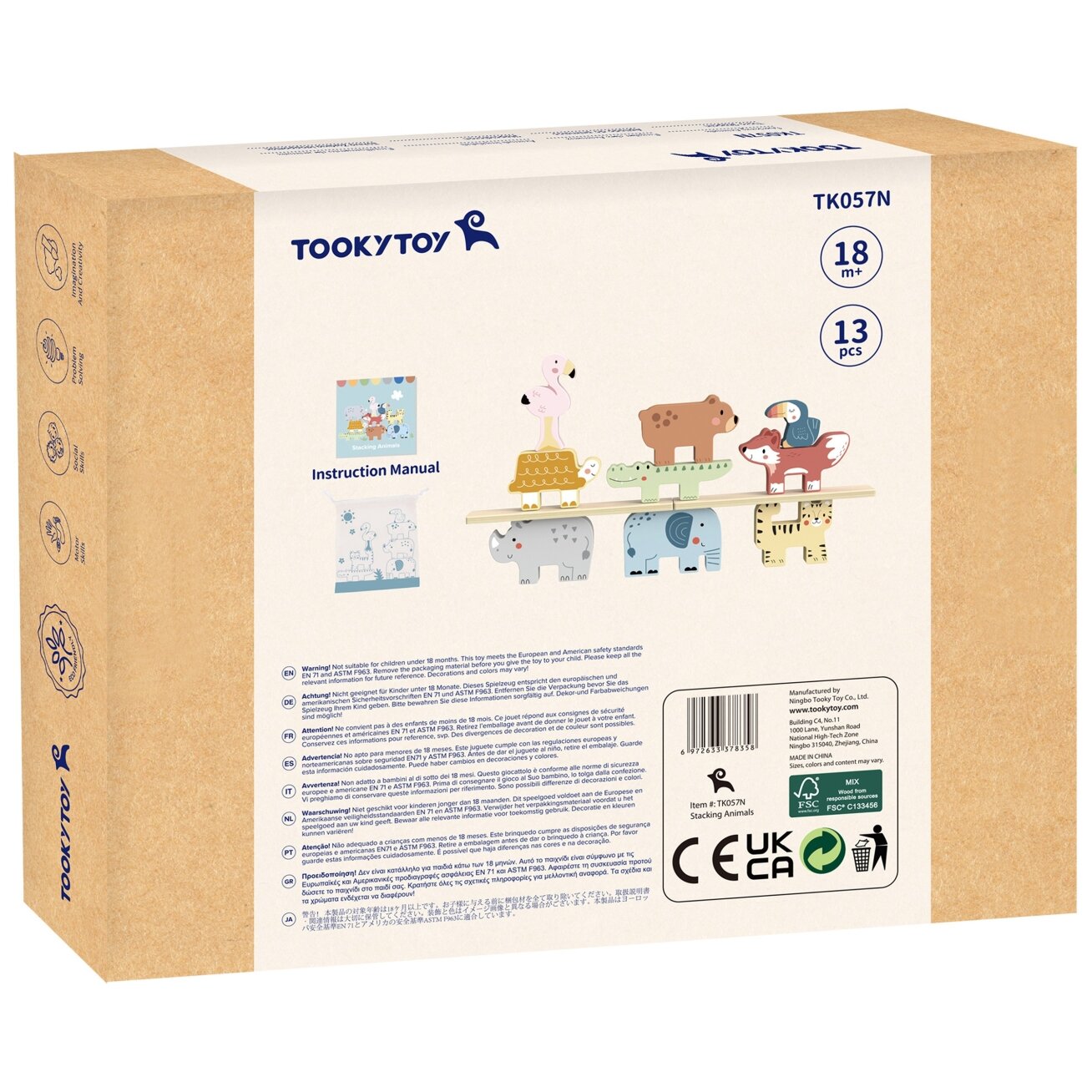 TOOKY TOY Medinės kaladėlės dėlionė Gyvūnėliai Montessori 9 el. 8