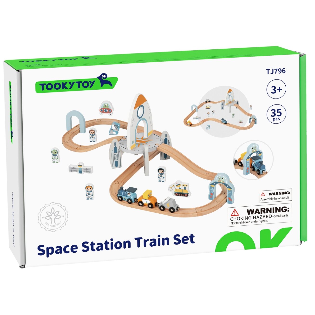 TOOKY TOY Medinis kosminis traukinukas – bėgių rinkinys 11