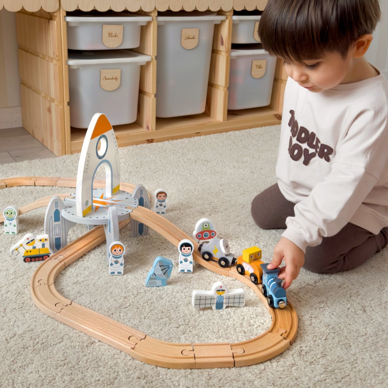 TOOKY TOY Medinis kosminis traukinukas – bėgių rinkinys 5