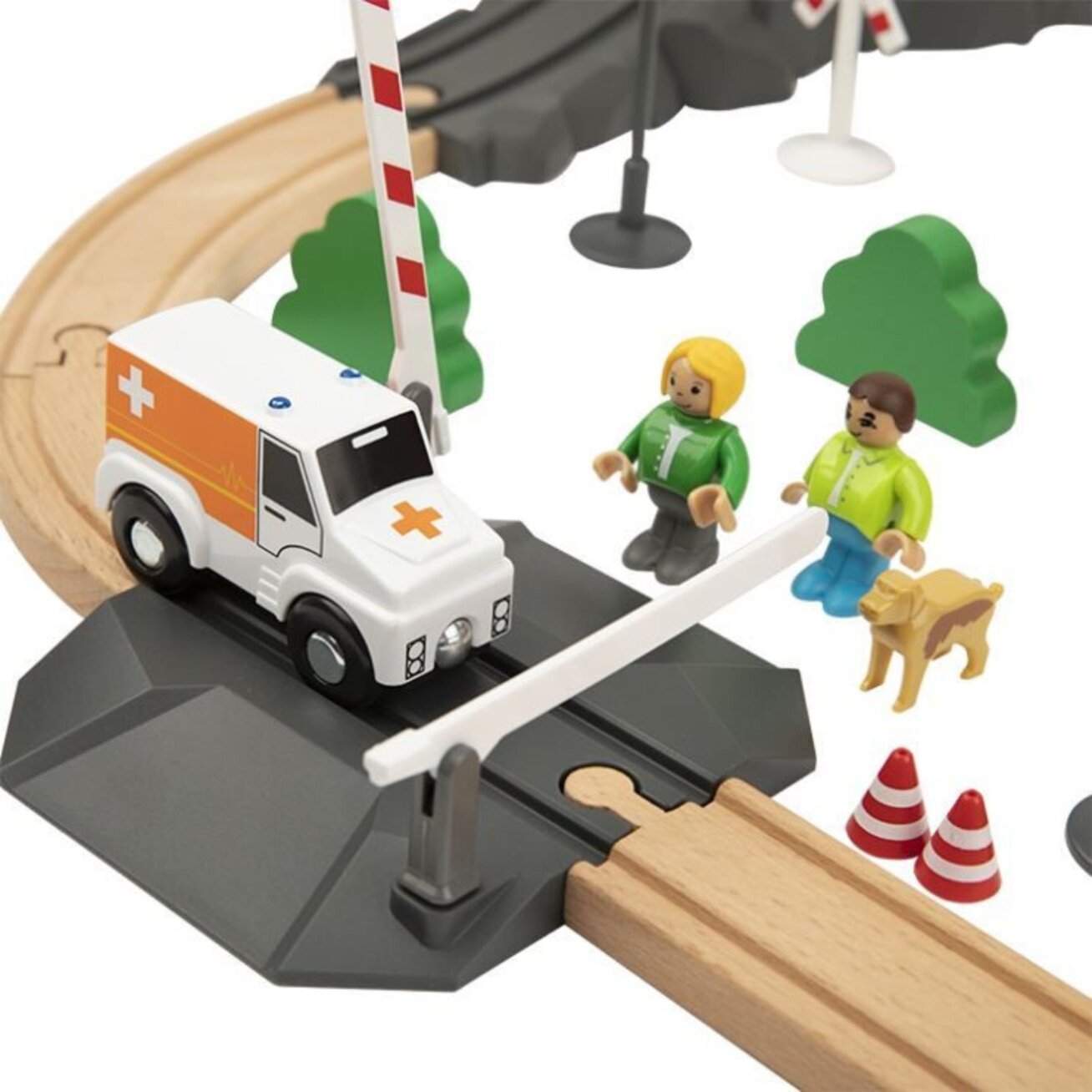 Tooky Toy medinis elektrinis traukinukų rinkinys Gaisrinė su garso efektais 70 vnt. FSC 5 Tooky Toy medinis elektrinis traukinukų rinkinys Gaisrinė su garso efektais 70 vnt. FSC 5
