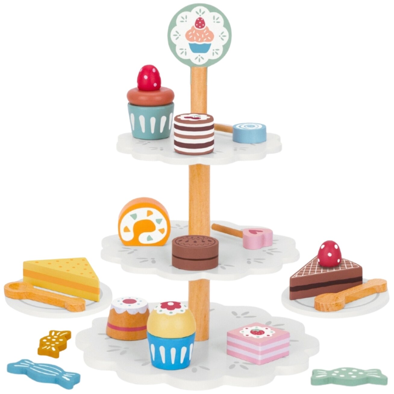 TOOKY TOY Saldumynų stovas medinis padėklas keksiukams ir pyragams