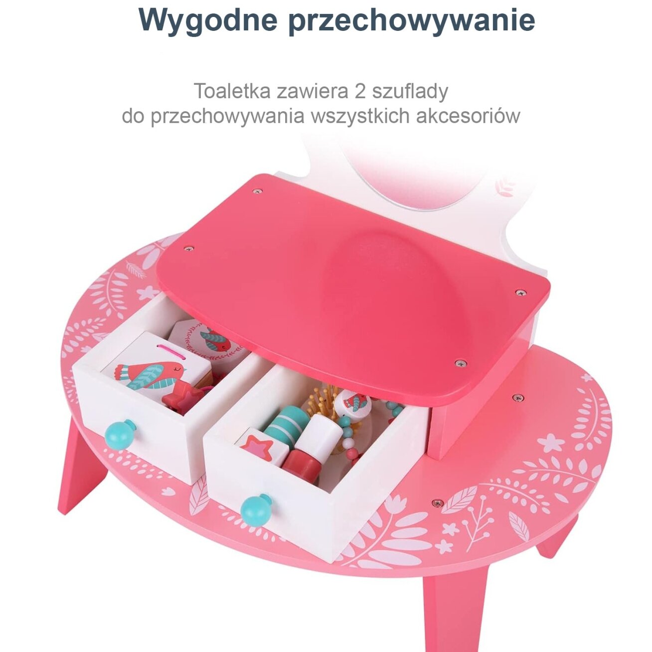 TOOKY TOY Rožinė medinė makiažo kosmetinė su veidrodžiu 4