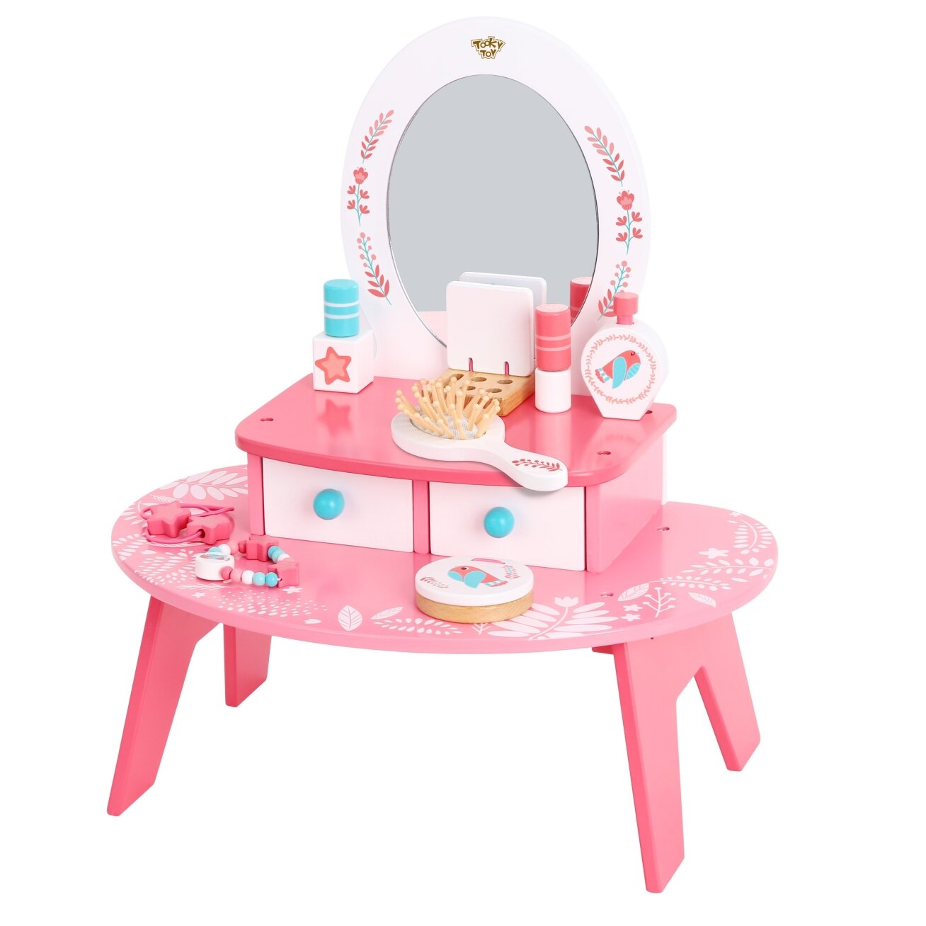 TOOKY TOY Rožinė medinė makiažo kosmetinė su veidrodžiu 5 TOOKY TOY Rožinė medinė makiažo kosmetinė su veidrodžiu 5
