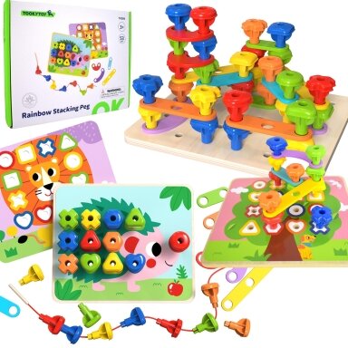 TOOKY TOY Daugiafunkcė lenta – spalvotų kaiščių rinkinys, formų mokymasis