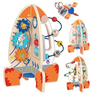 Tooky Toy Didelė medinė daugiafunkcė edukacinė raketa