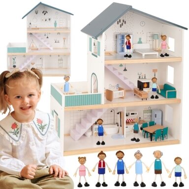 TOOKY TOY Didelis medinis lėlių namelis + figūrėlės FSC