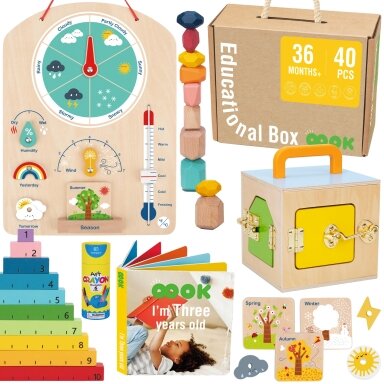 Tooky Toy Edukacinė Montessori dėžutė – dėlionė, skaitliukai, orų lentelė 6in1 nuo 3 metų