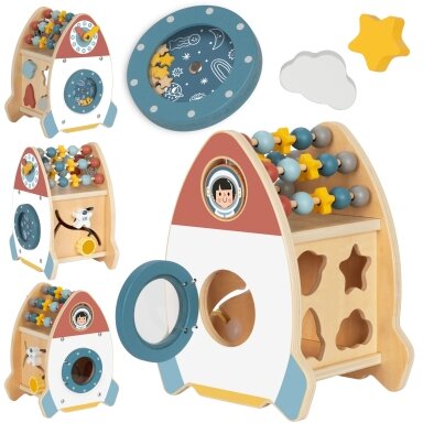TOOKY TOY Kosminė veiklų raketa – rūšiuoklis, labirintas, medinė