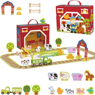 TOOKY TOY Medinė ferma lagamine Figūrėlės Transporto priemonės