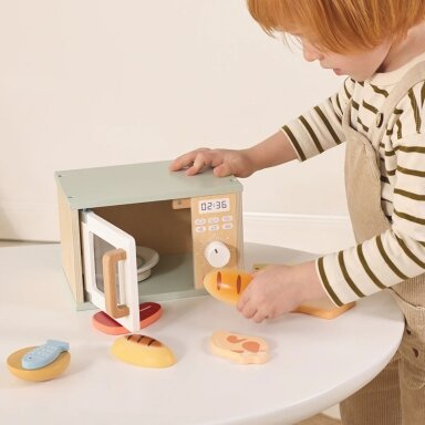 TOOKY TOY Medinė mikrobangų krosnelė maisto produktų rinkinys