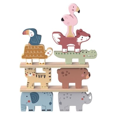 TOOKY TOY Medinės kaladėlės dėlionė Gyvūnėliai Montessori 9 el.