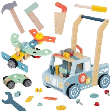 TOOKY TOY Medinė vaikštynė automobiliukas Mini dirbtuvės STEM