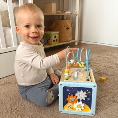 TOOKY TOY Medinė veiklų kubas Kosmosas Rūšiuoklis Labirintas