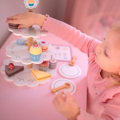TOOKY TOY Saldumynų stovas medinis padėklas keksiukams ir pyragams