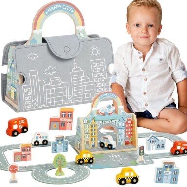 TOOKY TOY Mini miesto rinkinys nešiojamas rinkinys krepšys automobiliai