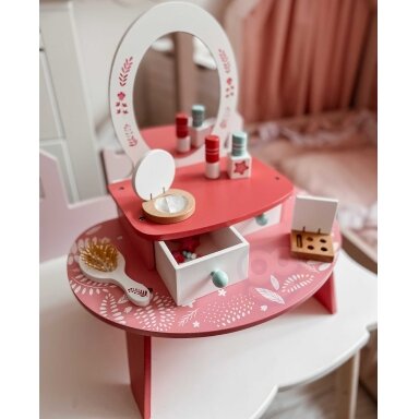 TOOKY TOY Rožinė medinė makiažo kosmetinė su veidrodžiu