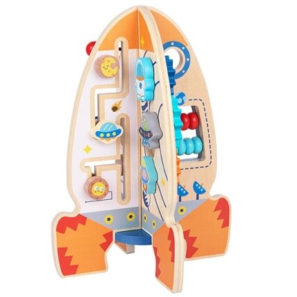 Tooky Toy Didelė medinė daugiafunkcė edukacinė raketa 6