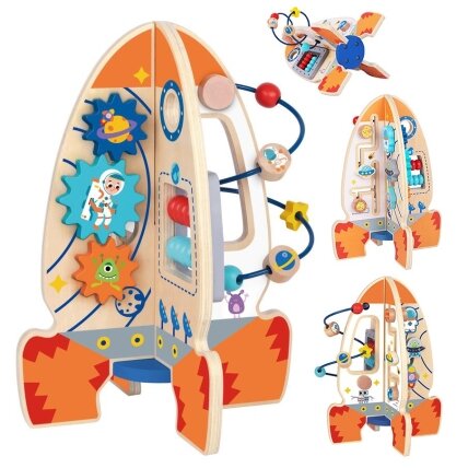 Tooky Toy Didelė medinė daugiafunkcė edukacinė raketa