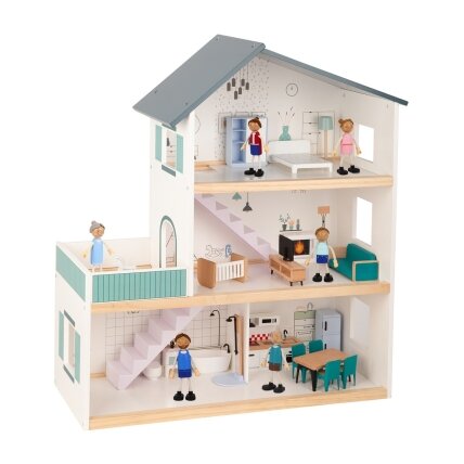 TOOKY TOY Didelis medinis lėlių namelis + figūrėlės FSC 11