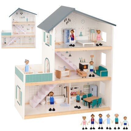 TOOKY TOY Didelis medinis lėlių namelis + figūrėlės FSC 13