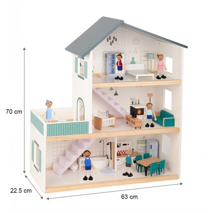 TOOKY TOY Didelis medinis lėlių namelis + figūrėlės FSC 15