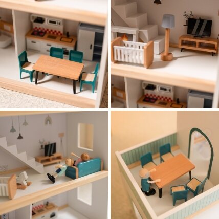 TOOKY TOY Didelis medinis lėlių namelis + figūrėlės FSC 4 TOOKY TOY Didelis medinis lėlių namelis + figūrėlės FSC 4