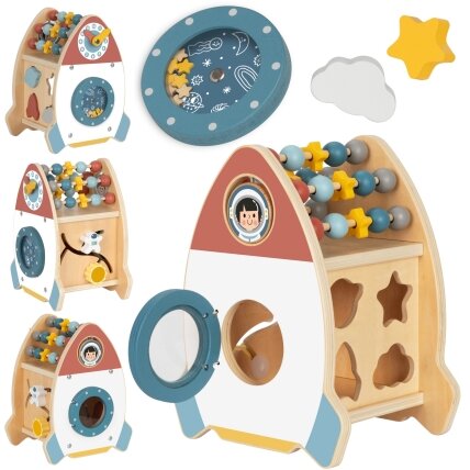 TOOKY TOY Kosminė veiklų raketa – rūšiuoklis, labirintas, medinė