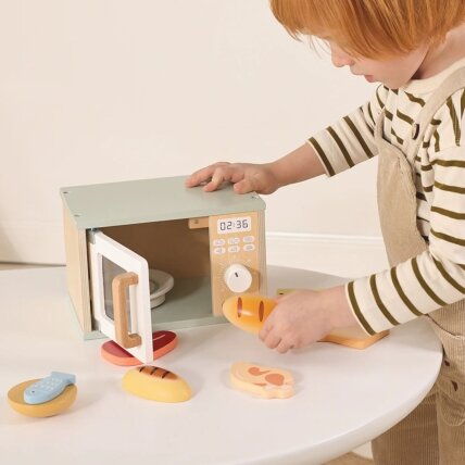 TOOKY TOY Medinė mikrobangų krosnelė maisto produktų rinkinys 1