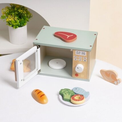 TOOKY TOY Medinė mikrobangų krosnelė maisto produktų rinkinys 3