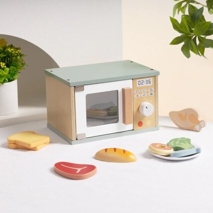 TOOKY TOY Medinė mikrobangų krosnelė maisto produktų rinkinys 5