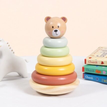 TOOKY TOY Medinė sensorinė dėlionė piramidė Meškiukas sensorinis spalvingas žiedų bokštas 1 TOOKY TOY Medinė sensorinė dėlionė piramidė Meškiukas sensorinis spalvingas žiedų bokštas 1