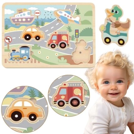 TOOKY TOY Medinė interaktyvi dėlionė Transporto priemonės TOOKY TOY Medinė interaktyvi dėlionė Transporto priemonės