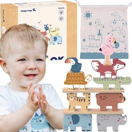 TOOKY TOY Medinės kaladėlės dėlionė Gyvūnėliai Montessori 9 el.