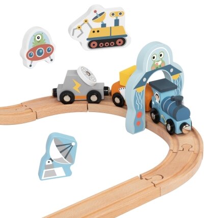 TOOKY TOY Medinis kosminis traukinukas – bėgių rinkinys 8